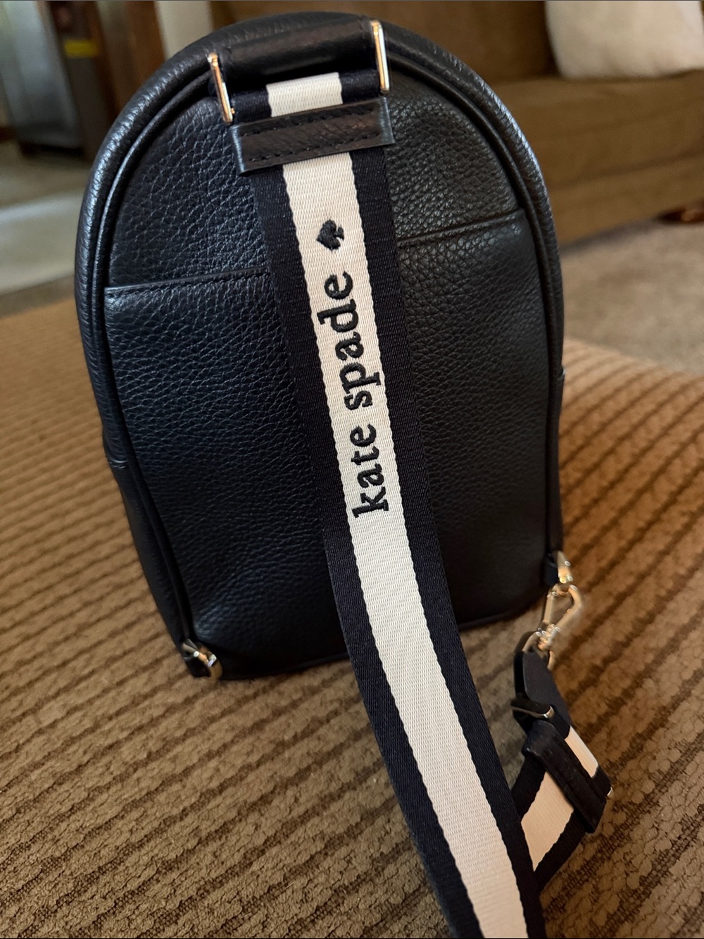 kate spade Black Pebbled Leather Mini Backpack with Gold Hardware - Picture 3 of 9